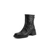Botas Martin de Piel de Oveja Gruesa con Suela Gruesa, Texturizadas, para Rasguños, Invierno 2024, Tacón Alto Grueso, Punta Redonda, Cremallera Trasera, Botines de Piel Genuina para Mujer