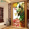 Qingfei Precision Glory Peonía Punto de Cruz Sala de Estar Imagen de Pavo Real Flores y Prosperidad Entrada Sala de Estar Pintura de Diamantes