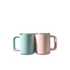 Caneca de aço inoxidável 304 transfronteiriça 12oz cor macaron alça de plástico copo alça portátil caneca térmica para café