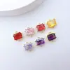 Pulsera Colgante Doble Cuadrado Cobre Puro Chapado en Oro Microincrustado Zirconia Colorida Patrón Geométrico Collar Accesorios de Joyería DIY