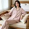 Pijama de casal, feminino em mistura de algodão e linho tingido na massa, estilo minimalista, cardigã de frente aberta para primavera/outono com gola lapela, tamanhos grandes, conjunto masculino de manga longa, roupa de casa