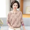 Camiseta de punto de poliéster de manga larga para mujeres de mediana edad y mayores, estilo nuevo, polo de punto de algodón para mujer