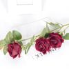 Ramo de rosas de terciopelo de 3 cabezas, simulación de flores artificiales para bodas en casa, rosas de varias cabezas, rama larga, accesorios de fotografía para hoteles y personas
