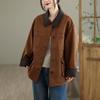 Chaqueta de Gamuza con Solapa de Color Contrastante para Mujer, Otoño Nuevo, Holgada, Talla Grande, Casual, Chaqueta de Trabajo, Cortavientos, Venta al por Mayor
