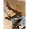 Primer Encuentro con las Botas Marrones de la Temporada por Encima de la Rodilla para Mujer, Punta Fina, Tacón Delgado, Botas de Piel, Forradas de Borrego, Tacón Alto, Botas Largas de Tubo Alto Elásticas y Ajustadas