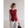 Chaleco Camisola de Punto Rojo Estilo Retro de Hong Kong para Mujer Verano Ropa Exterior de Alta Gama Chaleco sin Mangas Ajustado