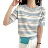 Camiseta de Manga Corta para Mujer, Nuevo Elegante Top de Punto Rayado Verano 2026, Camisa Delgada de Media Manga, Hermoso Top