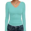 Camiseta de manga larga para mujer, de color liso, casual, básica, con cuello en V, fina, de venta caliente en Aliexpress, importada, estilo Shein, corte ajustado