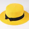 Sombrero de Sol de Verano Estilo Coreano para Madre e Hija con Lazo Ala Plana Protección Solar Sombrero de Paja Exterior Plano Plegable Sombrero de Sol