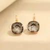 Pendientes Cuadrados de Cristal Multicolor Estilo Europeo y Americano, Pendientes Versátiles de Oro Rosa Elegantes de Alta Gama, Pendientes de Tachuela, Pendientes para Mujer