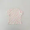 Ropa de Verano para Bebé Suave Linda Estilo Básico Camiseta para Niñas Tres Colores Disponibles Estampado de Corazón Cuello Redondo Manga Corta Prenda Base