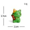 Figura criativa de gato da sorte verde para micro paisagismo, acessório de decoração DIY, mini ornamento para mesa e carro