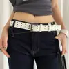 Cinto Branco de Três Fileiras de Fivela Sem Furo para Mulheres, Estilo de Nicho de Luxo, Adequado para Vestidos e Jeans, Amplo Acessório de Cinto de Couro