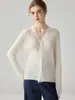 Elegante y exquisito~Cárdigan tejido 100% cachemira pura Kang Sai Ni para mujer Suéter abrigo de jacquard de encaje con cuello en V