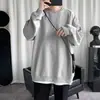 Sudadera de color liso con cuello redondo para hombre 2025, moderna, holgada, sin capucha, top tipo jersey, primavera y otoño, fina, marca de moda, talla grande, Chaqueta