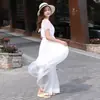 Vestido de Tencel de Verão para Férias na Praia, Emagrecimento, Moderno e Elegante, Cor Sólida, Manga Curta, Longo para Praia