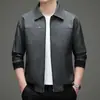 Chaqueta de cuero PU con cuello para hombre, nuevo estilo primavera y otoño, abrigo casual retro ajustado de cuero sintético para hombres de mediana edad, venta al por mayor