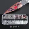 Full Beauty Novo Modelo Transfronteiriço Caixa Organizadora de Unhas com 12 Compartimentos Prata com Fundo Plano Decorações de Pedraria para Nail Art Conjunto de Decorações Mistas de Pedraria de Resina