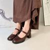 Zapatos Mary Jane de Cuero Genuino con Punta Cuadrada y Tacón Grueso 2025 para Mujer de Tacón Alto Estilo Primavera Boca Baja Retro Francés Camelia Marrón