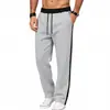 Calça de Moletom Esportiva Masculina Outono Inverno 2026 com Pelúcia Interna, Tricô Pesado, Listra Lateral, Reta, Casual