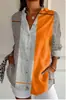 2024 Nuevo Otoño Transfronterizo Patrón Estampado Colorblock 3D Camisa Casual Holgada para Mujer Europea y Americana Top con Botones