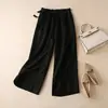 Pantalones de Pierna Ancha Cortos de Algodón Puro para Mujer, Verano, Algodón y Lino, Delgados, Cintura Alta, Cordones Laterales, Vintage, Artísticos, Holgados, Casuales