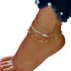 Tobillera de playa de múltiples capas con circonita, hojas, perlas, diseño de ocho caracteres, sol, luna y estrellas, joyería