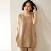 Cachemira 2025 Nuevo Otoño e Invierno Chaleco de Punto de Cuello Redondo para Mujer Aspecto Adelgazante Elegante Versátil Lana Largo Medio Holgado