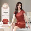 [Seda de Hielo y Nieve] Vestido de Pijama de Seda de Hielo con Almohadilla para el Busto para Mujer Verano Fresco Color Sólido Alta Calidad Manga Corta Camisón Sexy Talla Grande