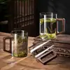 Nuevo Juego de Tazas de Té de Vidrio Estilo Chino para Uso en Casa en la Sala de Estar, Taza de Agua Resistente a Altas Temperaturas con Mango de Madera, Taza de Lujo de Gama Alta para Oficina