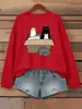 Moletom Feminino com Estampa de Gato em Caixa Multicor Solto Streetwear Gola Redonda Pulôver de Outono para Mulheres