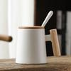 Copo Dingsheng para Separação de Chá e Água Copo de Cerâmica com Cabo de Madeira Xícara de Café Caneca com Tampa Colher Caixa de Presente