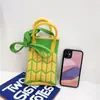 Novo design de nicho bonito dos desenhos animados Mini malha saco do telefone móvel All-match pequeno portátil Commuter Crossbody pequeno saco quadrado