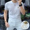 2025 Cuello Redondo Manga Corta Guapo Moderno Letra Entrada Lujo Moda para Hombre Algodón Mercerizado Ajustado Camiseta verano nueva llegada