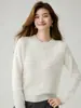 Suéter de tricô gola redonda em cashmere para mulheres, novo suéter texturizado versátil para o início do outono de 2026