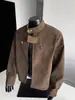 Jaqueta Masculina de Couro Outono Marca da Moda cleanfit Tie-dye Ombro Normal Jaqueta de Couro PU Tamanho Plus Jaqueta Gola Alta Roupa Exterior
