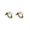 Aretes de Aguja de Plata Perla Metálica Coreana Nicho Aretes con Diseño en Forma de C Aretes Simples Elegantes de Alta Gama