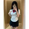 Camisa de Manga Curta Estilo JK de Faculdade Japonesa para Mulheres, Manga Curta, Ajustada na Cintura, Manga Bufante, Blusa Estilo Puro Desejo, Tendência de Verão
