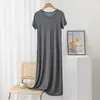 Nuevo vestido de modal de verano para mujer, cuello redondo, manga corta, camisón, corte ajustado, color liso, vestido base casual