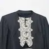 Conjunto de chaqueta corta de encaje con retazos estilo francés para mujer de primavera y verano y pantalones cortos casuales