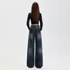 Jeans rectos con forro polar estilo retro americano transfronterizos para mujer, adelgazantes y versátiles, nuevos pantalones anchos de pierna suelta para primavera y otoño con una caída fluida