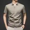 Camisa de Seda Respirável de Seda Gelada com Decote em V para Homens, Estilo Casual de Negócios, Camisa Polo Versátil para Pais