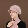 Gorro de Lana Tejido de Pelo de Conejo para Mujer Otoño Versátil Invierno Cálido Gorro de Punto Madre Mediana Edad Anciana Abuela de 40 años