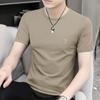 Camiseta Base Masculina de Algodão Modal Respirável de Manga Meia-Manga para o Verão Camiseta de Manga Curta Gola Redonda Camiseta Pesada Atacado