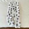 Outono e Inverno Novo Calça de Pijama Feminina de Lã Coral com Bolso Duplo Calça Listrada Calça para Usar no Inverno Espessura Quente