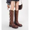 Botas de Cavaleiro com Solado Grosso para Mulheres 2025 Novas Verão e Outono Sem Joelho Marrom Ocidental Cowboy Sichuan Cano Alto Sapatos Longos