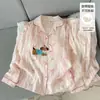 Conjunto de Pijama de Primavera para Mujer con Sujetador Incorporado, Lindo Cachorro de Dibujos Animados, Manga Larga, Pantalón Largo, Holgado, Se Puede Usar al Aire Libre, Conjunto para Estar en Casa