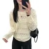 Suéter de Ganchillo Hueco Suave y Esponjoso para Mujer, Estilo Delgado de Otoño, Estilo Holgado y Perezoso, Suéter de Punto de Cuello Redondo de Color Sólido Suave