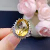 Anillo de Citrina Natural Plata S925 Incrustado Cristal Color Fuego Limpio Parpadeante Diseño de Boca Viva Suministro para Sala de Estar Dropshipping