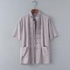 Top de Linho Fino de Manga Curta para Verão Estilo Chinês Botão Retro Camisa de Manga Curta Roupa Hanfu Tang para Homens de Meia-Idade e Idosos